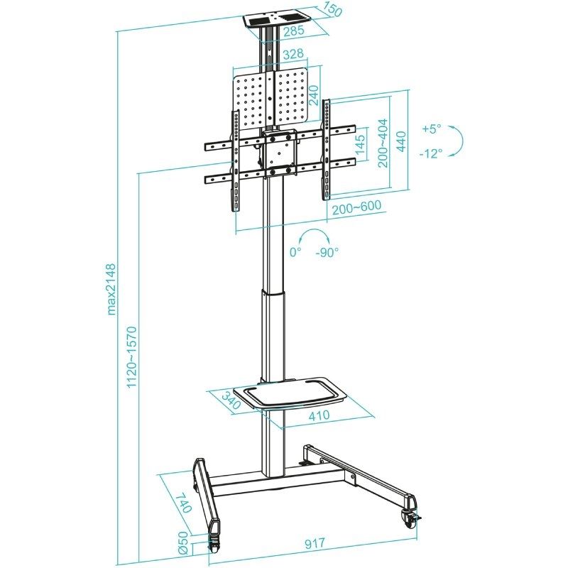 Soporte de Suelo Inclinable con Ruedas TooQ FS1184M-B para TV de 35-70"/ hasta 70kg - Imagen 4