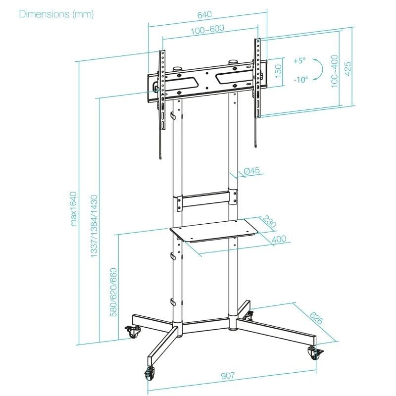 Soporte de Suelo Inclinable con Ruedas TooQ KEFRÉN FS1150M-B para TV de 37-70"/ hasta 70kg - Imagen 5