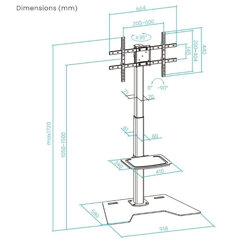 Soporte de Suelo Rotatorio/Ajustable TooQ FS2284M-B para TV de 37-70"/ hasta 70kg - Imagen 5