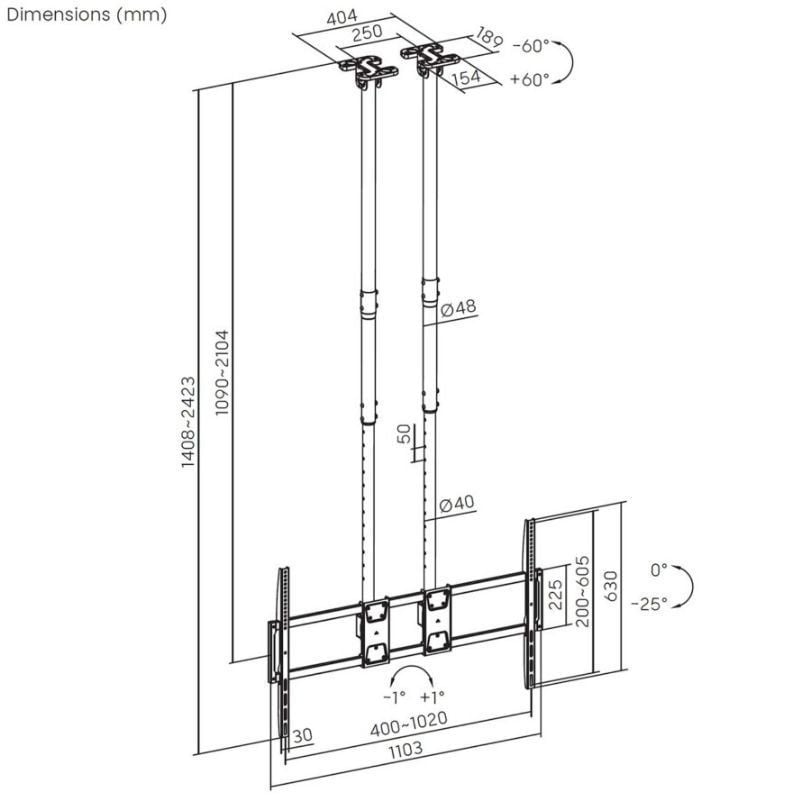 Soporte de Techo Inclinable/ Giratorio/ Nivelable Aisens CT120TLE-395 para TV de 60-120"/ hasta 120kg - Imagen 5