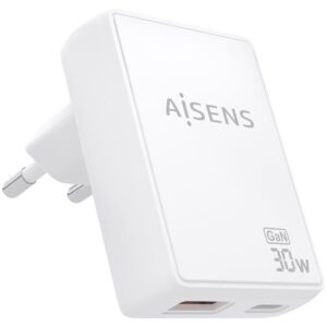 Cargador de Pared GaN Aisens ASCH-30W2P074-W/ 1xUSB Tipo-C/ 1xUSB/ 30W/ Blanco 8435739904169 ASCH-30W2P074-W AIS-CARGA ASCH-30W2P074-W