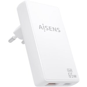 Cargador de Pared GaN Aisens ASCH-65W2P076-W/ 1xUSB Tipo-C/ 1xUSB/ 65W/ Blanco 8435739904183 ASCH-65W2P076-W AIS-CARGA ASCH-65W2P076-W