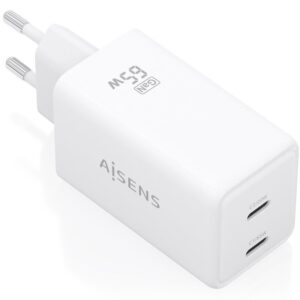 Cargador de Pared GaN Aisens ASCH-65W2P078-W/ 2xUSB Tipo-C/ 65W/ Blanco 8435739904312 ASCH-65W2P078-W AIS-CARGA ASCH-65W2P078-W