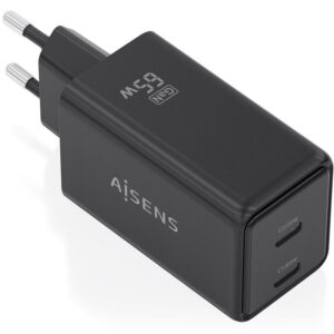 Cargador de Pared GaN Aisens ASCH-65W2P079-BK/ 2xUSB Tipo-C/ 65W/ Negro 8435739904329 ASCH-65W2P079-BK AIS-CARGA ASCH-65W2P079-BK