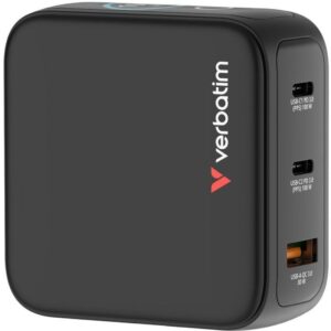 Cargador de Pared Universal GaN para Viaje Verbatim Mini GaN Charger Con Pantalla/ 2xUSB Tipo-C/ 1xUSB/ 100W 023942302391 30239 VERB-CARGA 30239