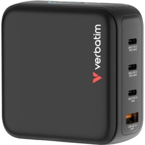 Cargador de Pared Universal GaN para Viaje Verbatim Mini GaN Charger Con Pantalla/ 3xUSB Tipo-C/ 1xUSB/ 140W 023942302407 30240 VERB-CARGA 30240