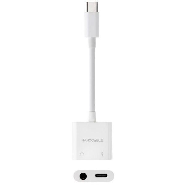 Adaptador Audio Nanocable 10.24.1206/ USB Tipo-C Macho - Jack 3.5 Hembra/ USB Tipo-C Hembra/ Blanco 8433281016644 10.24.1206 NAN-ADP 10 24 1206