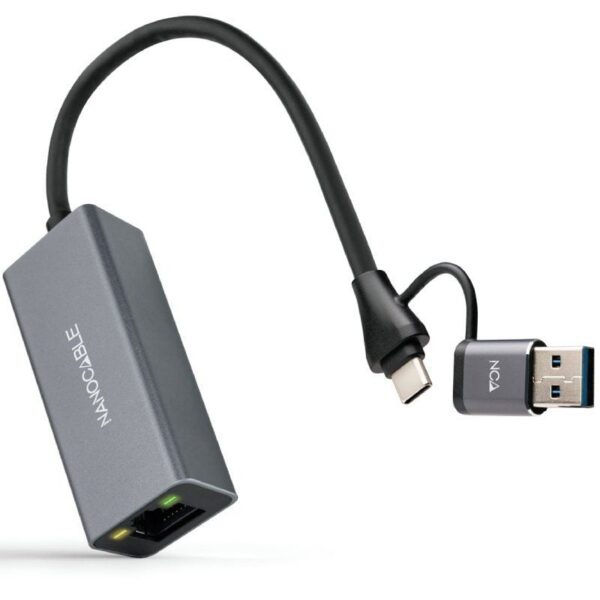 Adaptador USB Macho + USB Tipo-C Macho - RJ45 Nanocable 10.03.0411/ 1000Mbps 8433281017115 10.03.0411 NAN-ADP 10 03 0411