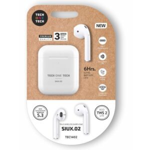 Auriculares Bluetooth Tech One Tech SIUX.2 TEC1402/ con estuche de carga/ Autonomía 6h/ Blancos 8436546594703 TEC1402 TOT-AUR TEC1402
