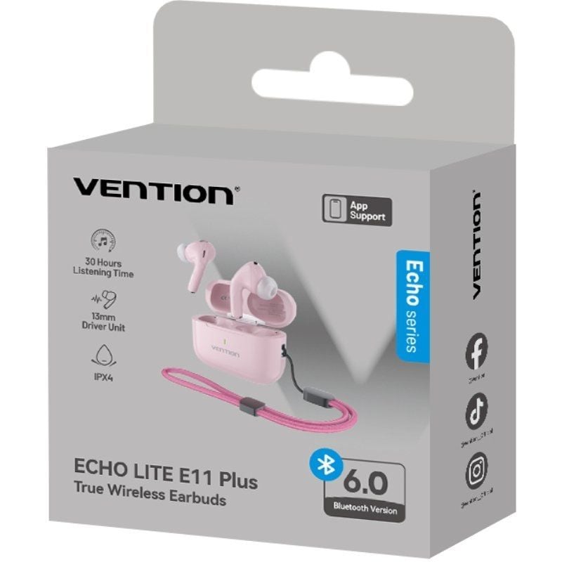 Auriculares Bluetooth Vention Echo Lite E11 Plus con estuche de carga/ Autonomía 6h/ Rosas - Imagen 2