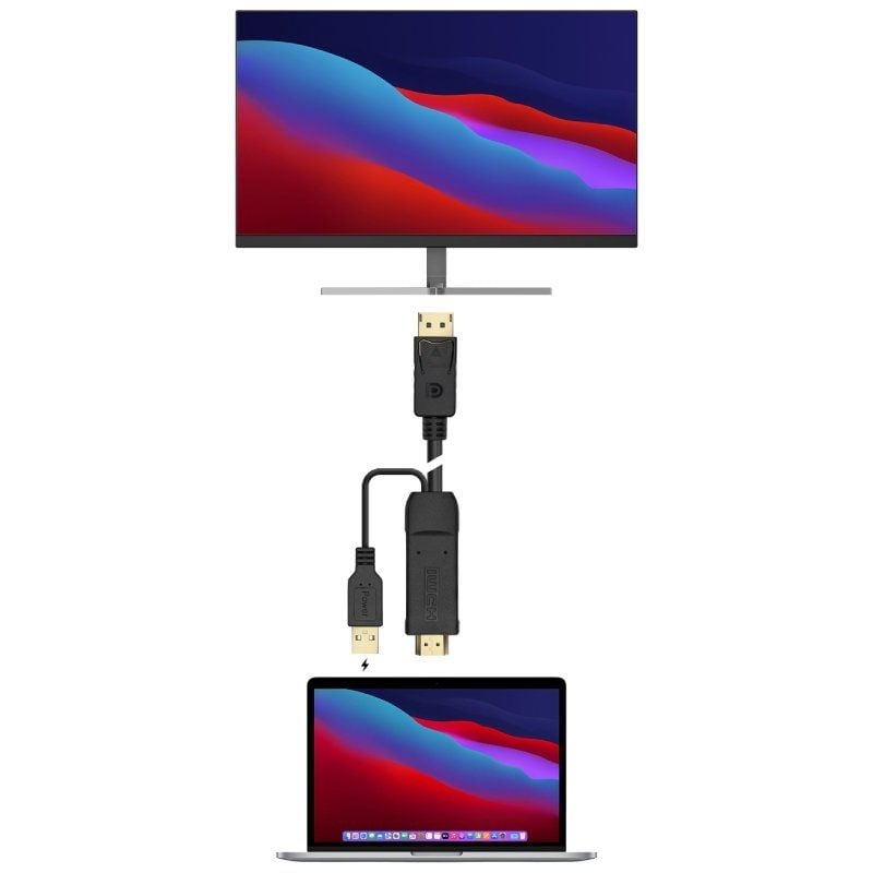 Cable Conversor Aisens A122-0641/ HDMI Macho - DisplayPort Macho + USB Macho/ Hasta 10W/ 2250Mbps/ 10cm + 1.8m/ Negro - Imagen 4