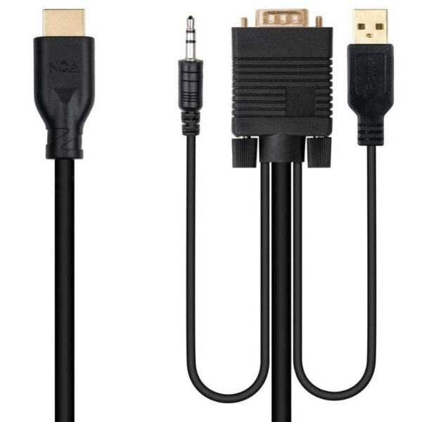 Cable Conversor Nanocable 10.15.4612/ HDMI Macho - VGA Macho/ Jack 3.5 Macho/ USB Macho/ 1.8m/ Negro 8433281016378 10.15.4612 NAN-CAB 10 15 4612
