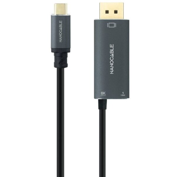 Cable Conversor Nanocable 10.15.5012/ USB Tipo-C Macho - DisplayPort 8K Macho/ USB Tipo-C Hembra/ Hasta 100W/ 1.8m/ Gris 8433281017399 10.15.5012 NAN-CAB 10 15 5012