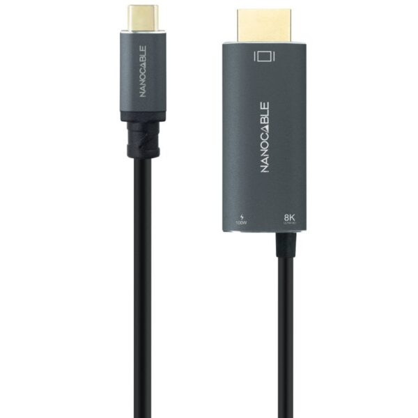 Cable Conversor Nanocable 10.15.5182/ USB Tipo-C Macho - HDMI 8K Macho/ USB Tipo-C Hembra/ Hasta 100W/ 1.8m/ Negro 8433281017412 10.15.5182 NAN-CAB 10 15 5182