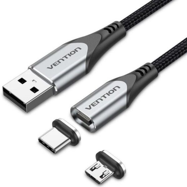 Cable de Carga Magnético USB Tipo-C con Adaptador MicroUSB Vention CQMHD/ MicroUSB Macho - USB Tipo-C Macho/ USB Macho/ Hasta 60W/ 480Mbps/ 50cm/ Gris 6922794752726 CQMHD VEN-CAB CQMHD