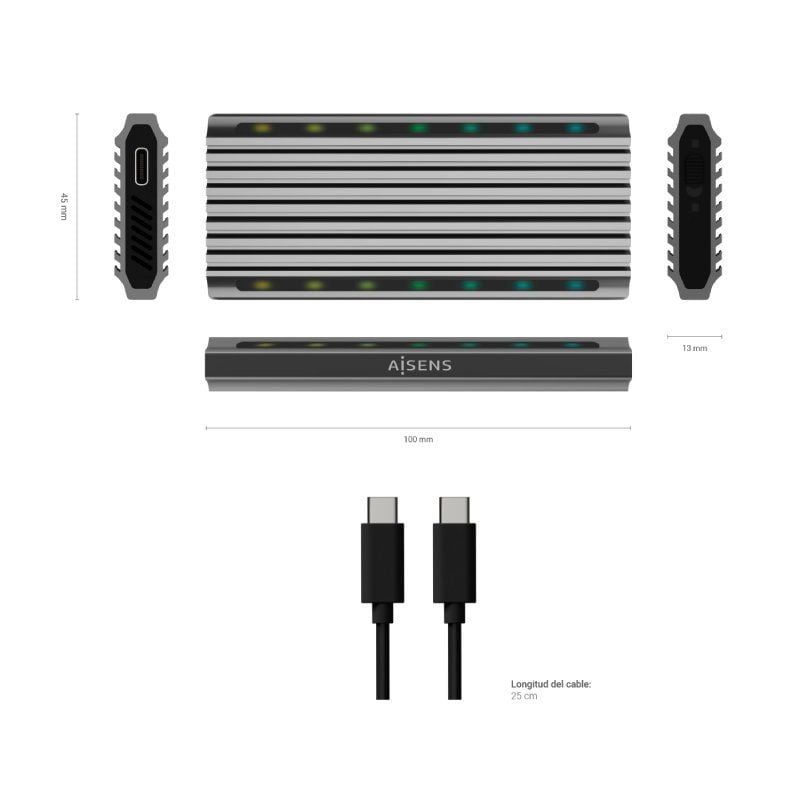 Caja Externa para Disco SSD M.2 SATA/NVMe Aisens ASM2-RGB011GR/ USB 3.2 Gen2/ Sin Tornillos - Imagen 4