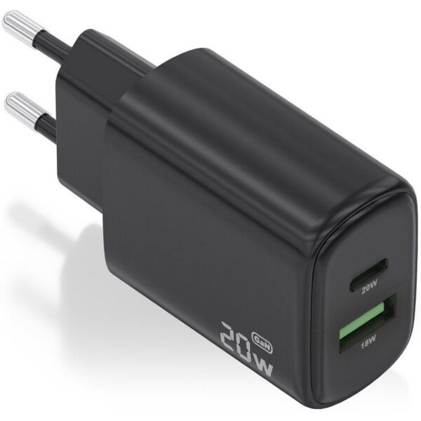 Cargador de Pared GaN Aisens A110-0910/ 1xUSB Tipo-C/ 1xUSB/ 20W/ Negro 8435739902387 A110-0910 AIS-CARGA A110-0910