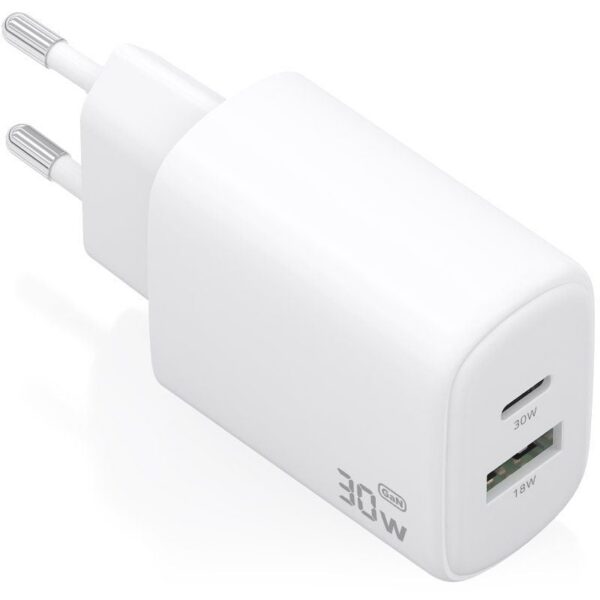 Cargador de Pared GaN Aisens A110-0977/ 1xUSB Tipo-C/ 1xUSB/ 30W/ Blanco 8435739904299 A110-0977 AIS-CARGA A110-0977