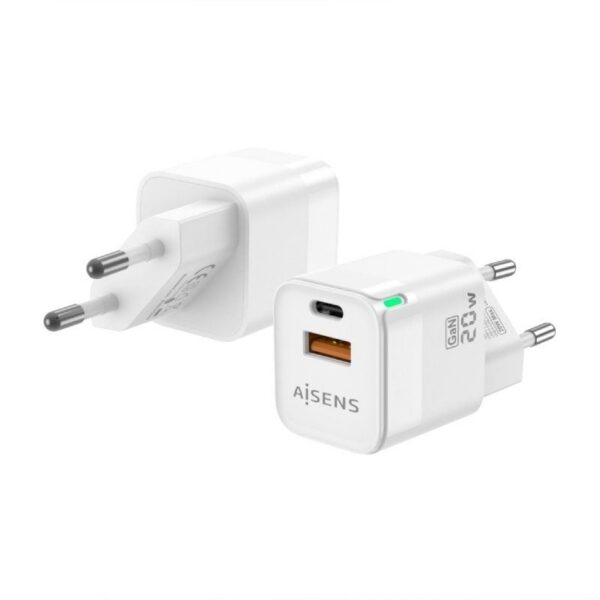 Cargador de Pared GaN Aisens ASCH-20W2P002-W/ 1xUSB Tipo-C/ 1xUSB/ 20W 8436574708714 ASCH-20W2P002-W AIS-CARGA ASCH-20W2P002-W