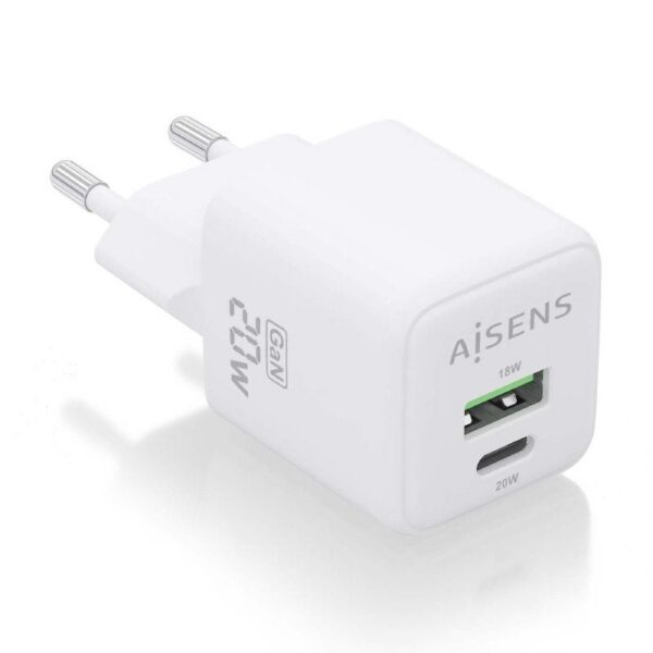 Cargador de Pared GaN Aisens ASCH-20W2P010-W/ 1xUSB Tipo-C/ 1xUSB/ 20W 8436574709469 ASCH-20W2P010-W AIS-CARGA ASCH-20W2P010-W