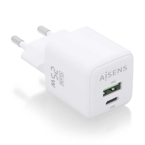 Cargador de Pared GaN Aisens ASCH-25W2P014-W/ 1xUSB Tipo-C/ 1xUSB/ 25W 8436574709506 ASCH-25W2P014-W AIS-CARGA ASCH-25W2P014-W