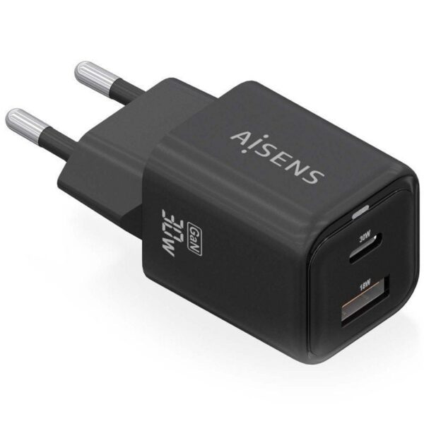 Cargador de Pared GaN Aisens ASCH-30W2P021-BK/ 1xUSB Tipo-C/ 1xUSB/ 30W 8435739900857 ASCH-30W2P021-BK AIS-CARGA ASCH-30W2P021-BK