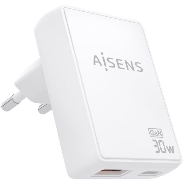Cargador de Pared GaN Aisens ASCH-30W2P074-W/ 1xUSB Tipo-C/ 1xUSB/ 30W/ Blanco 8435739904169 ASCH-30W2P074-W AIS-CARGA ASCH-30W2P074-W