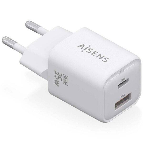 Cargador de Pared GaN Aisens ASCH-35W2P024-W/ 1xUSB Tipo-C/ 1xUSB/ 35W 8435739900888 ASCH-35W2P024-W AIS-CARGA ASCH-35W2P024-W