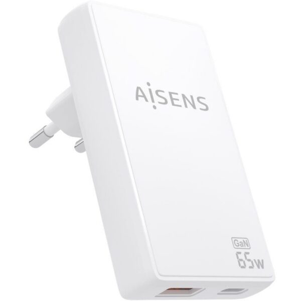 Cargador de Pared GaN Aisens ASCH-65W2P076-W/ 1xUSB Tipo-C/ 1xUSB/ 65W/ Blanco 8435739904183 ASCH-65W2P076-W AIS-CARGA ASCH-65W2P076-W