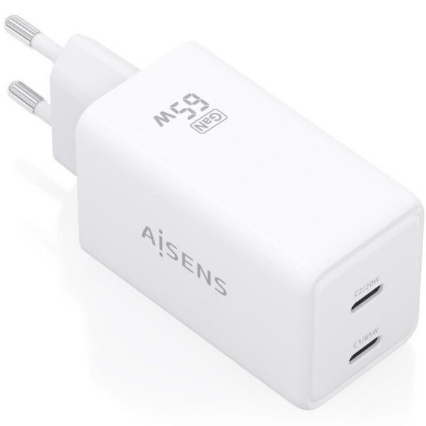 Cargador de Pared GaN Aisens ASCH-65W2P078-W/ 2xUSB Tipo-C/ 65W/ Blanco 8435739904312 ASCH-65W2P078-W AIS-CARGA ASCH-65W2P078-W