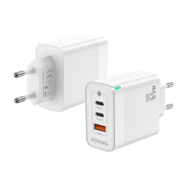 Cargador de Pared GaN Aisens ASCH-65W3P007-W/ 2xUSB Tipo-C/ 1x USB/ 65W 8436574708745 ASCH-65W3P007-W AIS-CARGA ASCH-65W3P007-W