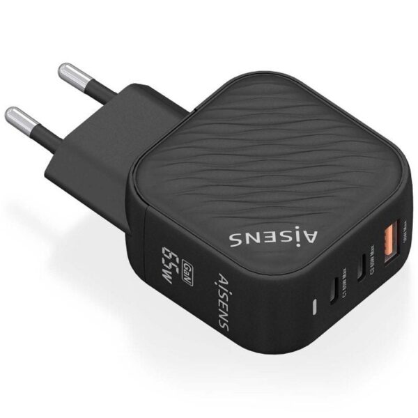 Cargador de Pared GaN Aisens ASCH-65W3P027-BK/ 2xUSB Tipo-C/ 1xUSB/ 65W 8435739900918 ASCH-65W3P027-BK AIS-CARGA ASCH-65W3P027-BK