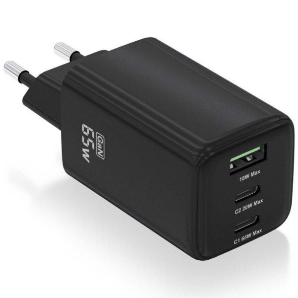 Cargador de Pared GaN Aisens ASCH-65W3P042-BK/ 2xUSB Tipo-C/ 1xUSB/ 65W 8435739901359 ASCH-65W3P042-BK AIS-CARGA ASCH-65W3P042-BK