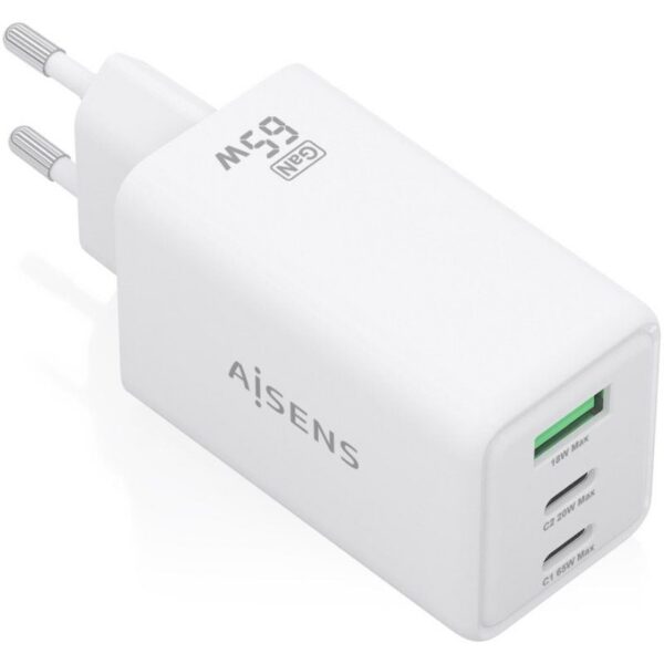Cargador de Pared GaN Aisens ASCH-65W3P072-W/ 2xUSB Tipo-C/ 1xUSB/ 65W/ Blanco 8435739903940 ASCH-65W3P072-W AIS-CARGA ASCH-65W3P072-W