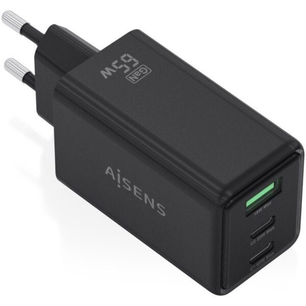 Cargador de Pared GaN Aisens ASCH-65W3P073-BK/ 2xUSB Tipo-C/ 1xUSB/ 65W/ Negro 8435739903957 ASCH-65W3P073-BK AIS-CARGA ASCH-65W3P073-BK