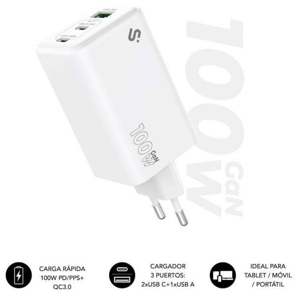 Cargador de Pared GaN Subblim 100W Charger USB C+C+A/ 2xUSB Tipo-C/ 1xUSB/ 100W 8436586743512 SUBCHG-6G1003 SUB-CARGA SUBCHG-6G1003
