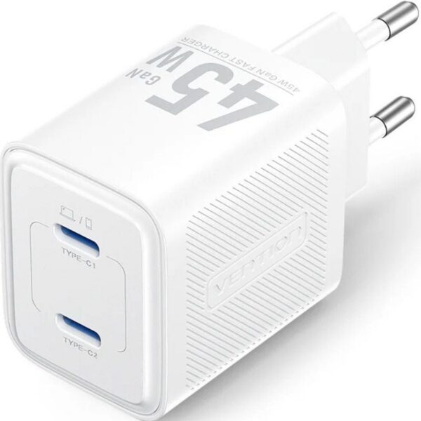 Cargador de Pared GaN Vention FEFW0-EU/ 2xUSB Tipo-C/ 45W 6922794790209 FEFW0-EU VEN-CARGA FEFW0-EU