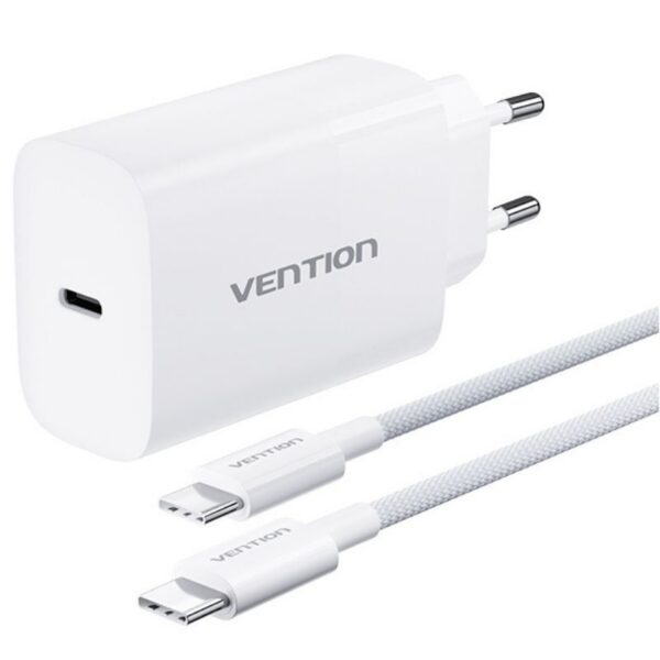 Cargador de Pared GaN Vention G14W0-EU/ 1xUSB Tipo-C + Cable USB Tipo-C/ 1xUSB/ 65W 6922794787827 G14W0-EU VEN-CARGA G14W0-EU