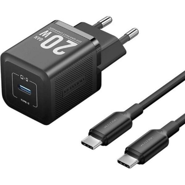 Cargador de Pared GaN Vention TZ-FEPB0-EU-01/ 1xUSB Tipo-C + Cable USB Tipo-C/ 20W 6922794786233 TZ-FEPB0-EU-01 VEN-CARGA TZ-FEPB0-EU-01