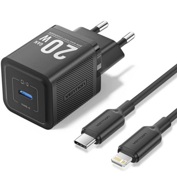 Cargador de Pared GaN Vention TZ-FEPB0-EU-02/ 1xUSB Tipo-C + Cable Lightning/ 20W 6922794786240 TZ-FEPB0-EU-02 VEN-CARGA TZ-FEPB0-EU-02