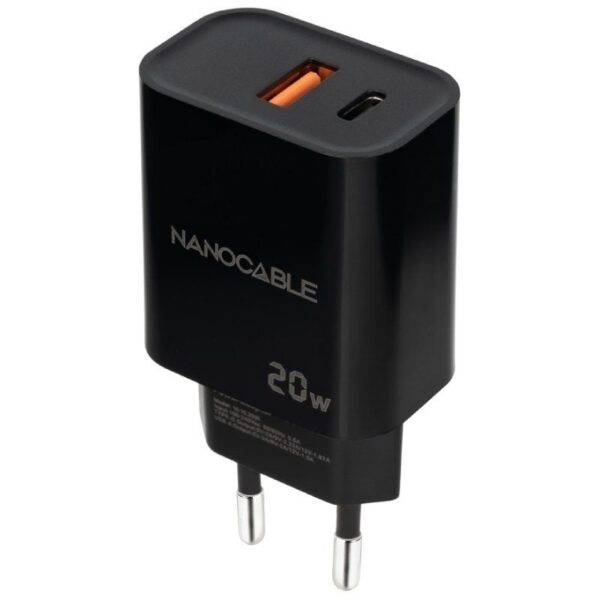 Cargador de Pared Nanocable 10.10.2008/ 1xUSB/ 1xUSB Tipo-C/ 20W/ Negro 8433281015166 10.10.2008 NAN-CARGA 10 10 2008