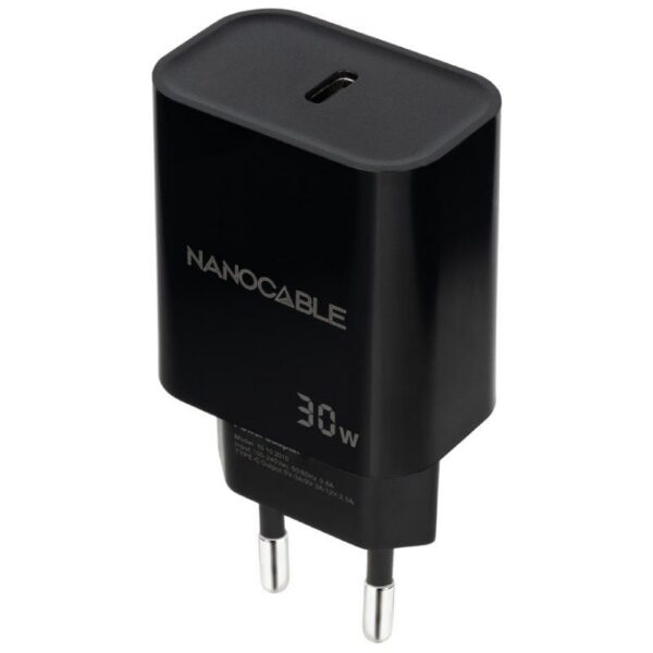 Cargador de Pared Nanocable 10.10.2010/ 1xUSB Tipo-C/ 30W/ Negro 8433281015180 10.10.2010 NAN-CARGA 10 10 2010