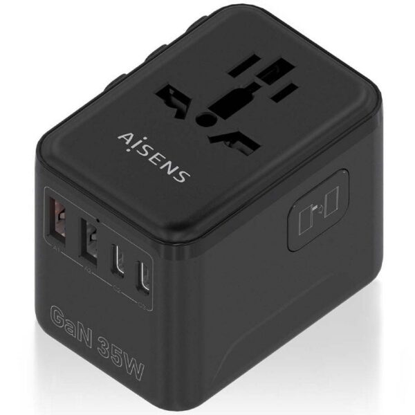 Cargador de Pared Universal GaN para Viaje Aisens ASPS-2A3C09-BK/ Toma de Corriente Universal/ 3xUSB Tipo-C/ 2xUSB/ 35W 8435739902981 ASPS-2A3C09-BK AIS-CARGA ASPS-2A3C09-BK