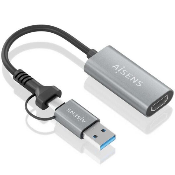 Conversor HDMI Aisens A109-0913/ USB + USB Tipo-C 3.1 Macho - HDMI Macho/ 15cm/ Gris 8435739902479 A109-0913 AIS-ADP A109-0913