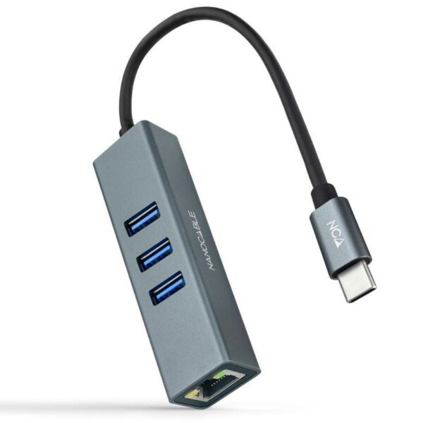 Hub USB Tipo-C Nanocable 10.03.0408/ 3xUSB/ 1xRJ45/ Gris 8433281011472 10.03.0408 NAN-HUB 10 03 0408