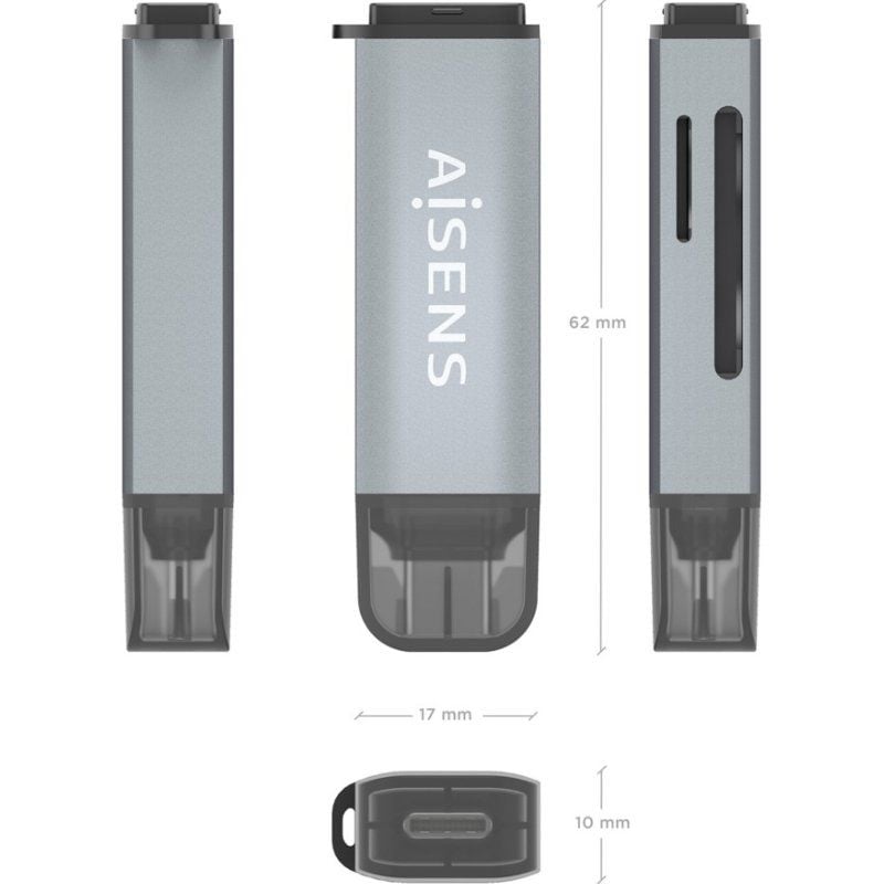 Lector de Tarjetas Externo Aisens ASCR-2C10-GR/ USB 3.1 - Imagen 4