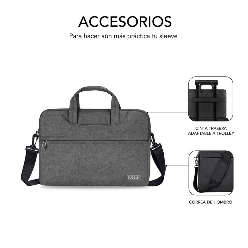 Maletín Subblim Business Laptop Sleeve para Portátiles hasta 15.6"/ Cinta para Trolley/ Gris - Imagen 5