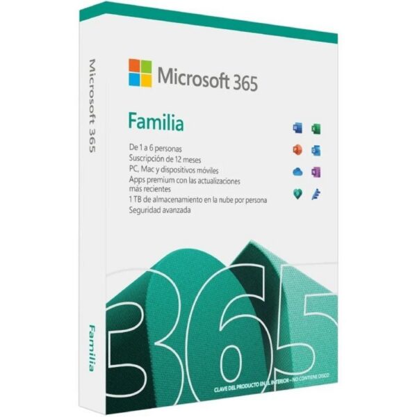 Microsoft 365 Familia/ 6 Usuario/ 1 Año/ 5 Dispositivos 196388539161 EP2-32395 MICROSOFT 365 FA 6U 5D 1A V3