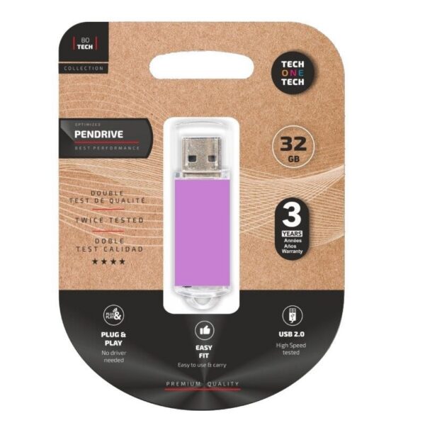 Pendrive 32GB Tech One Tech Basic USB 2.0/ Púrpura Claro 8436546593881 TEC3009-32 TOT-BASIC LPUR 32GB