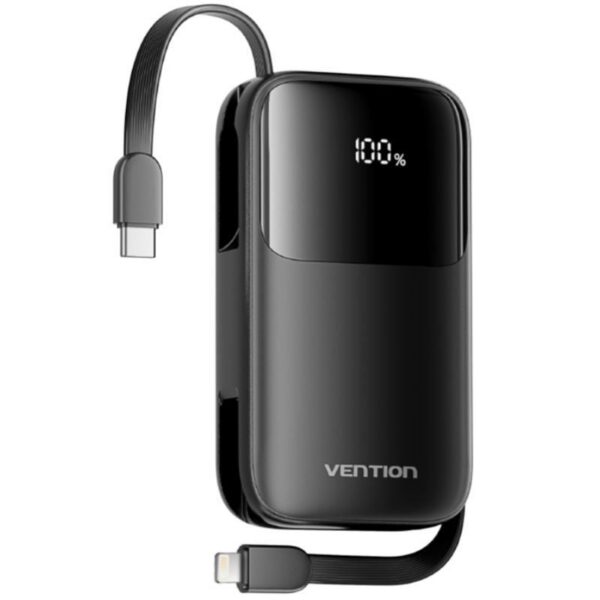 Powerbank 10000mAh Vention I11BA/ 22.5W/ Negra/ Incluye Cable USB Tipo-C y Lightning 6922794785205 I11BA VEN-BAT I11BA
